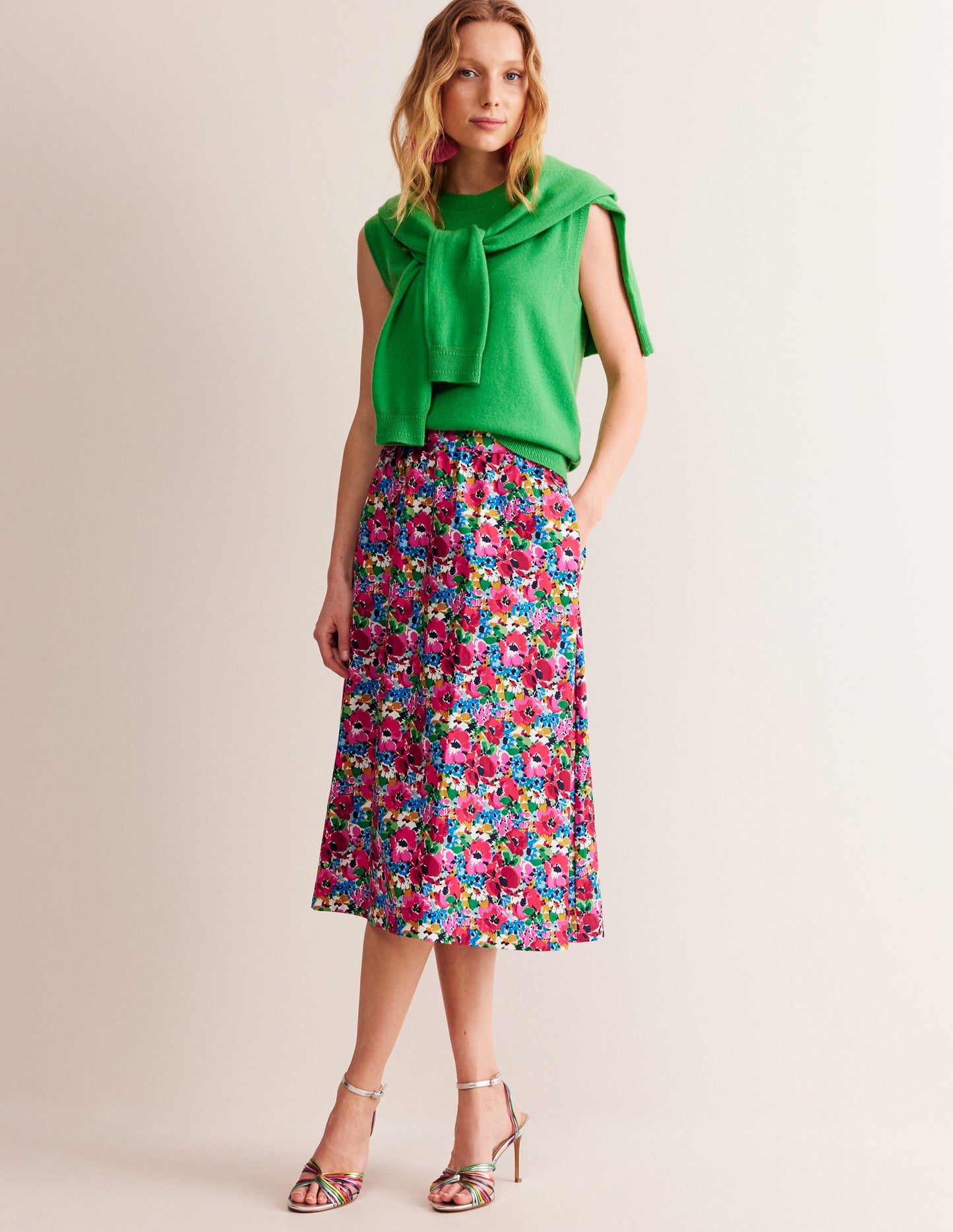 Hattie Poplin Midi Skirt-Multi, Wild Poppy