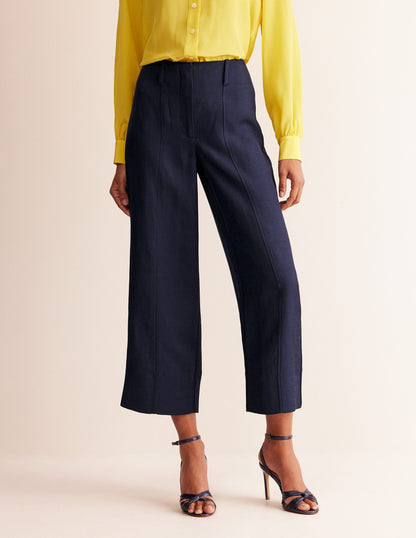 Cropped Twill Trousers-Navy