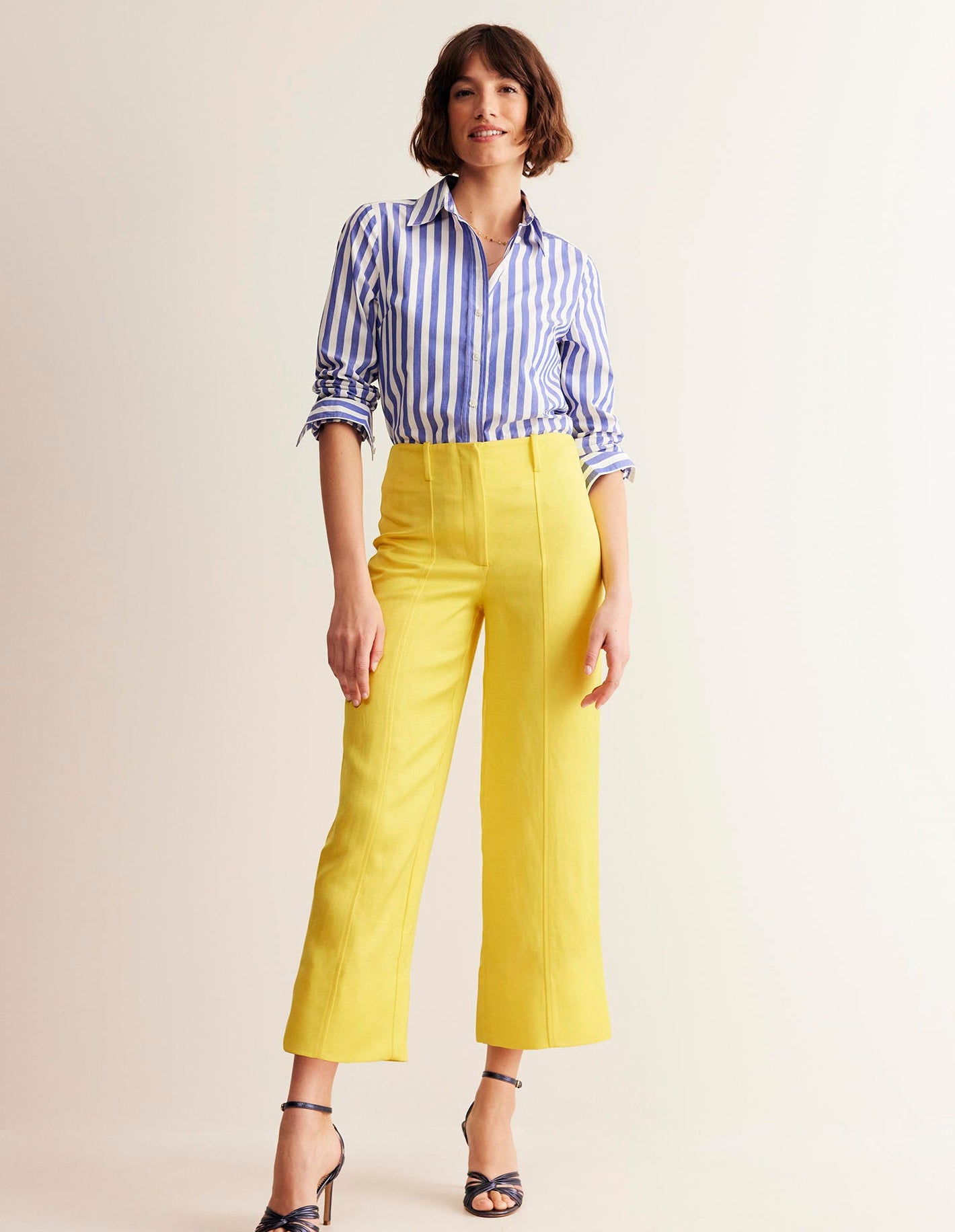 Cropped Twill Trousers-Vibrant Yellow