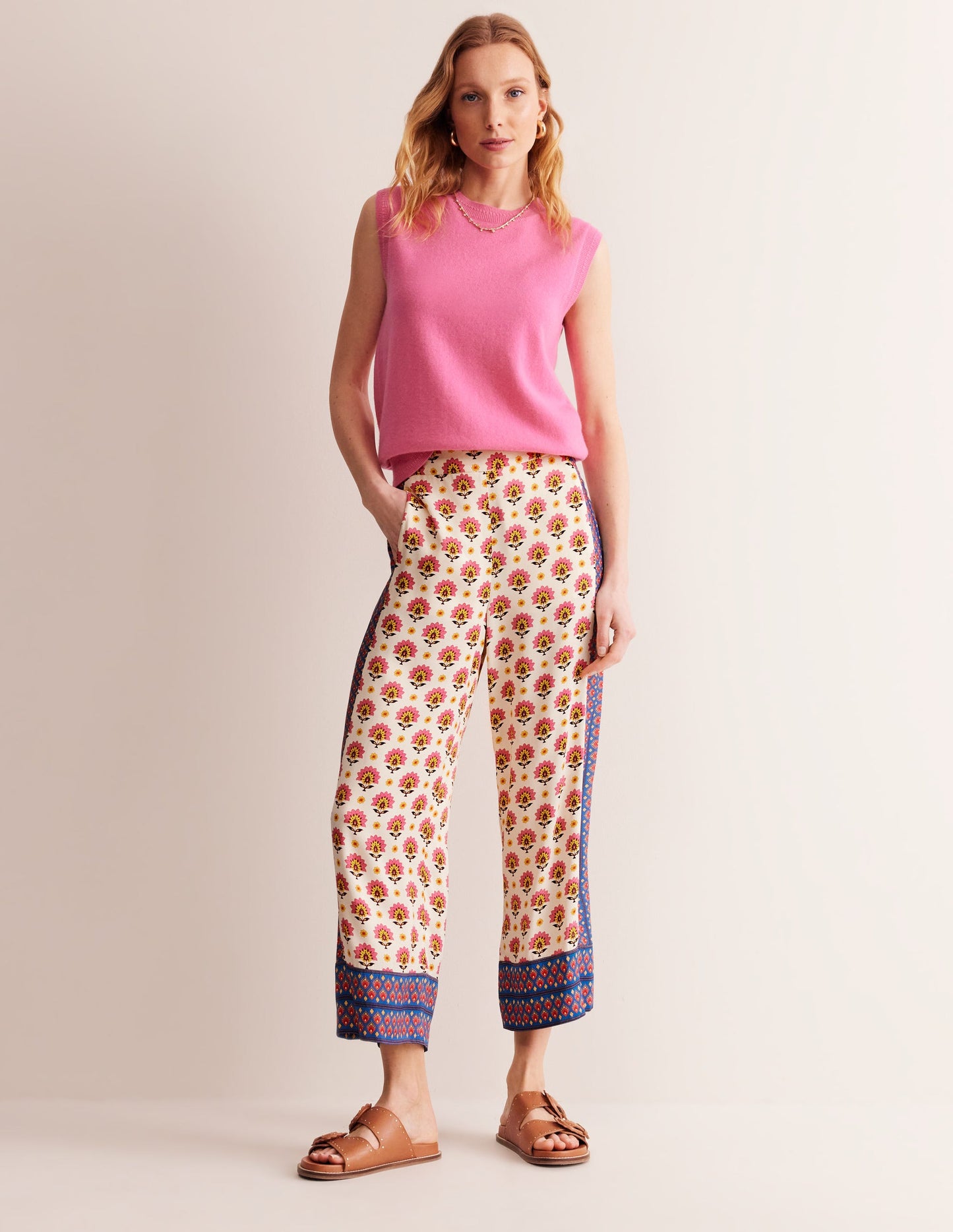 Straight Crop Satin Trousers-Passion Geo