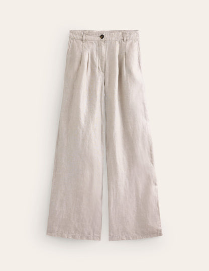 Regent Pleat Linen Trousers-Neutral Metallic