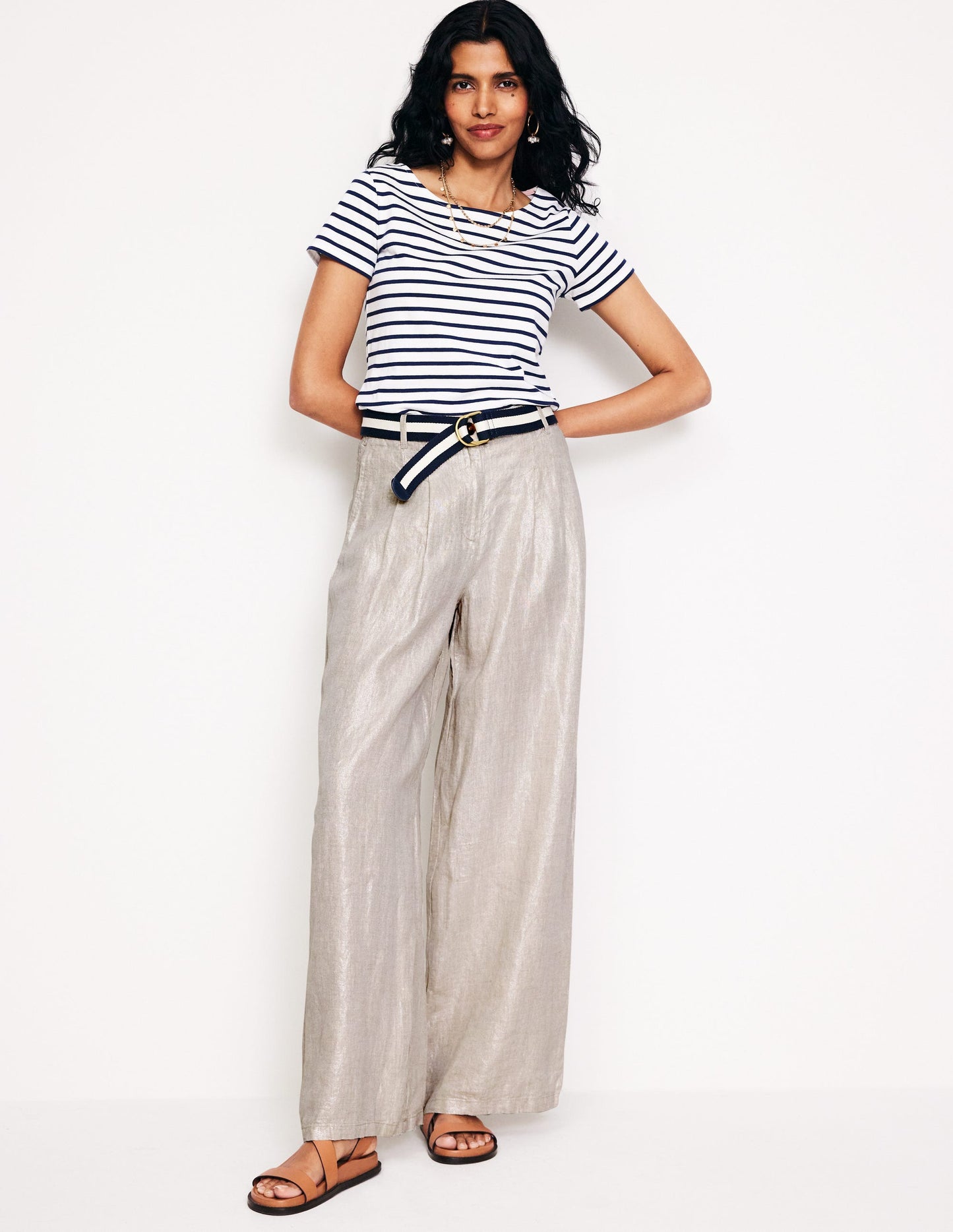 Regent Pleat Linen Trousers-Neutral Metallic