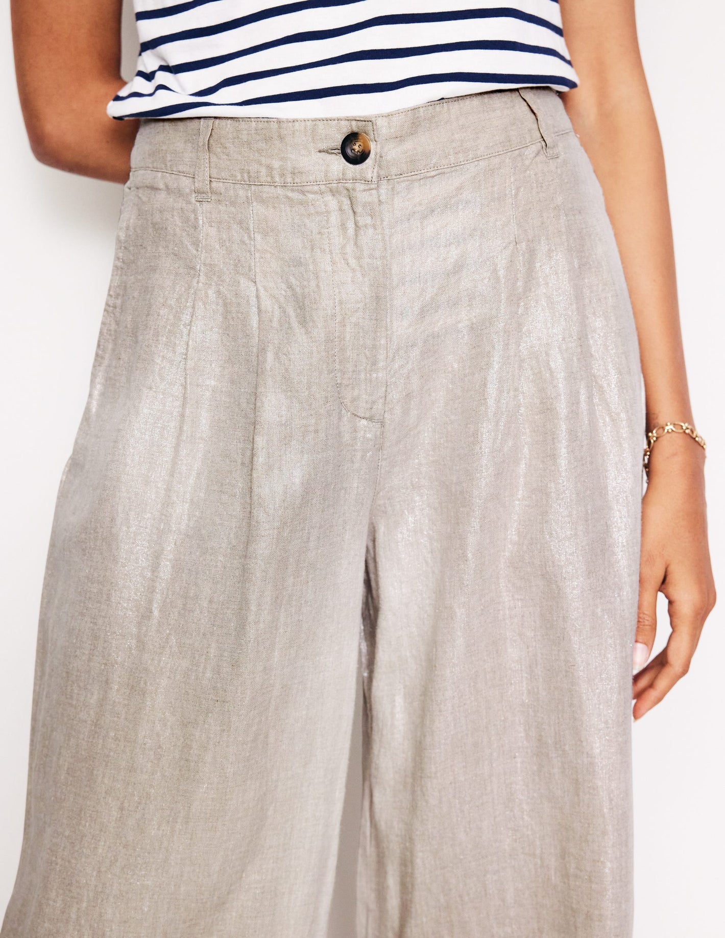 Regent Pleat Linen Trousers-Neutral Metallic