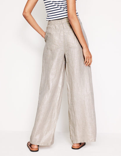 Regent Pleat Linen Trousers-Neutral Metallic