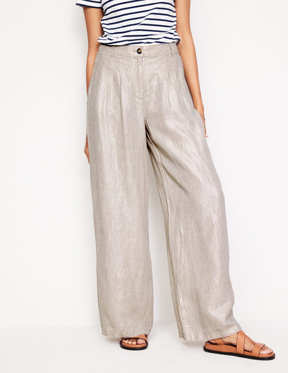 Regent Pleat Linen Trousers-Neutral Metallic