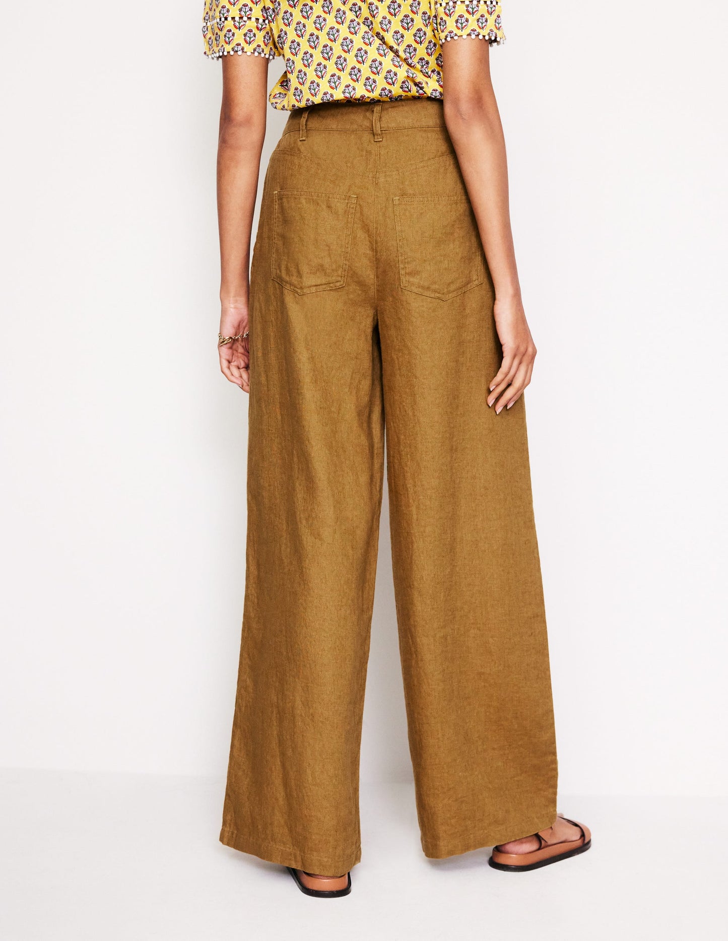 Regent Pleat Linen Trousers-Bronze Brown