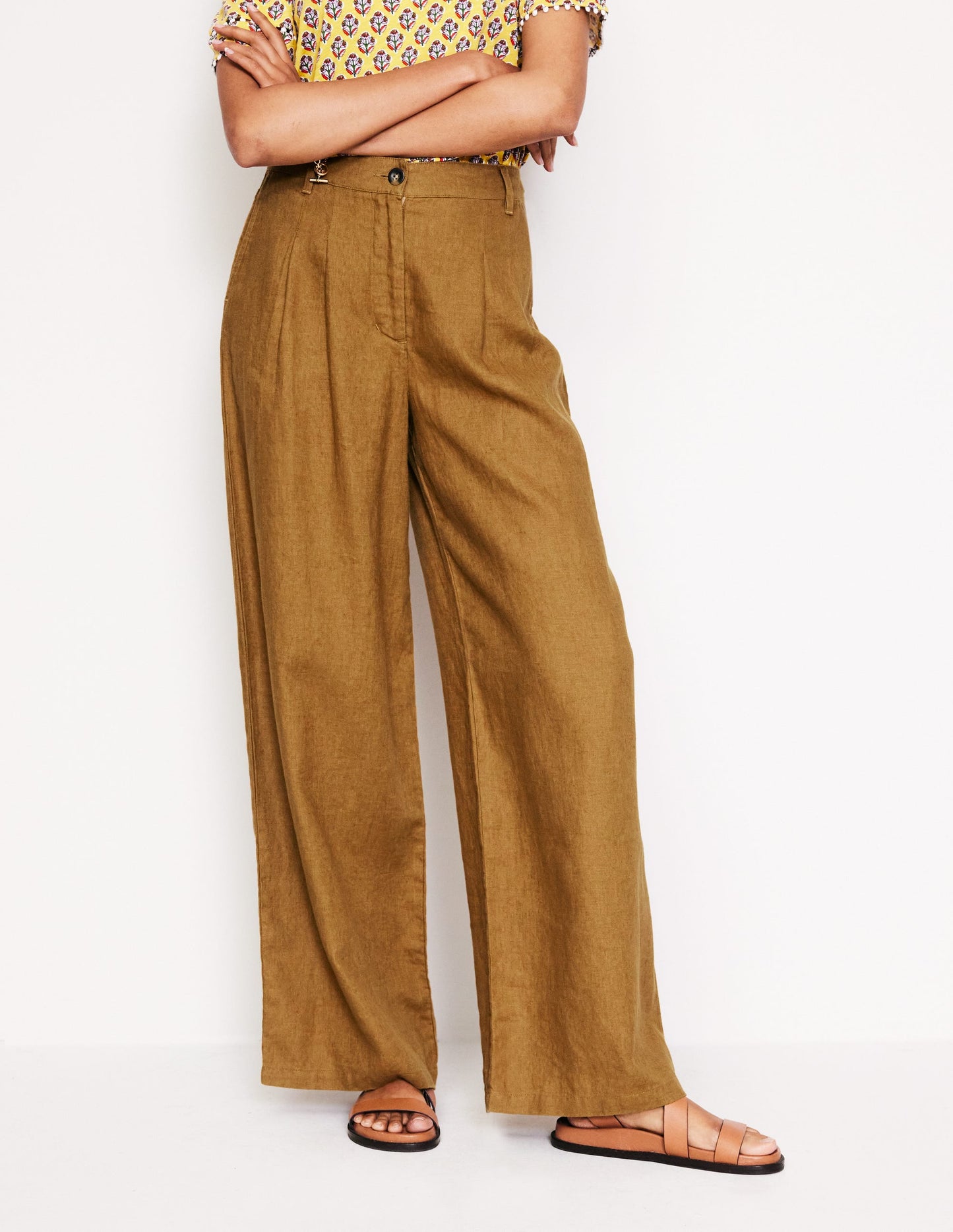 Regent Pleat Linen Trousers-Bronze Brown