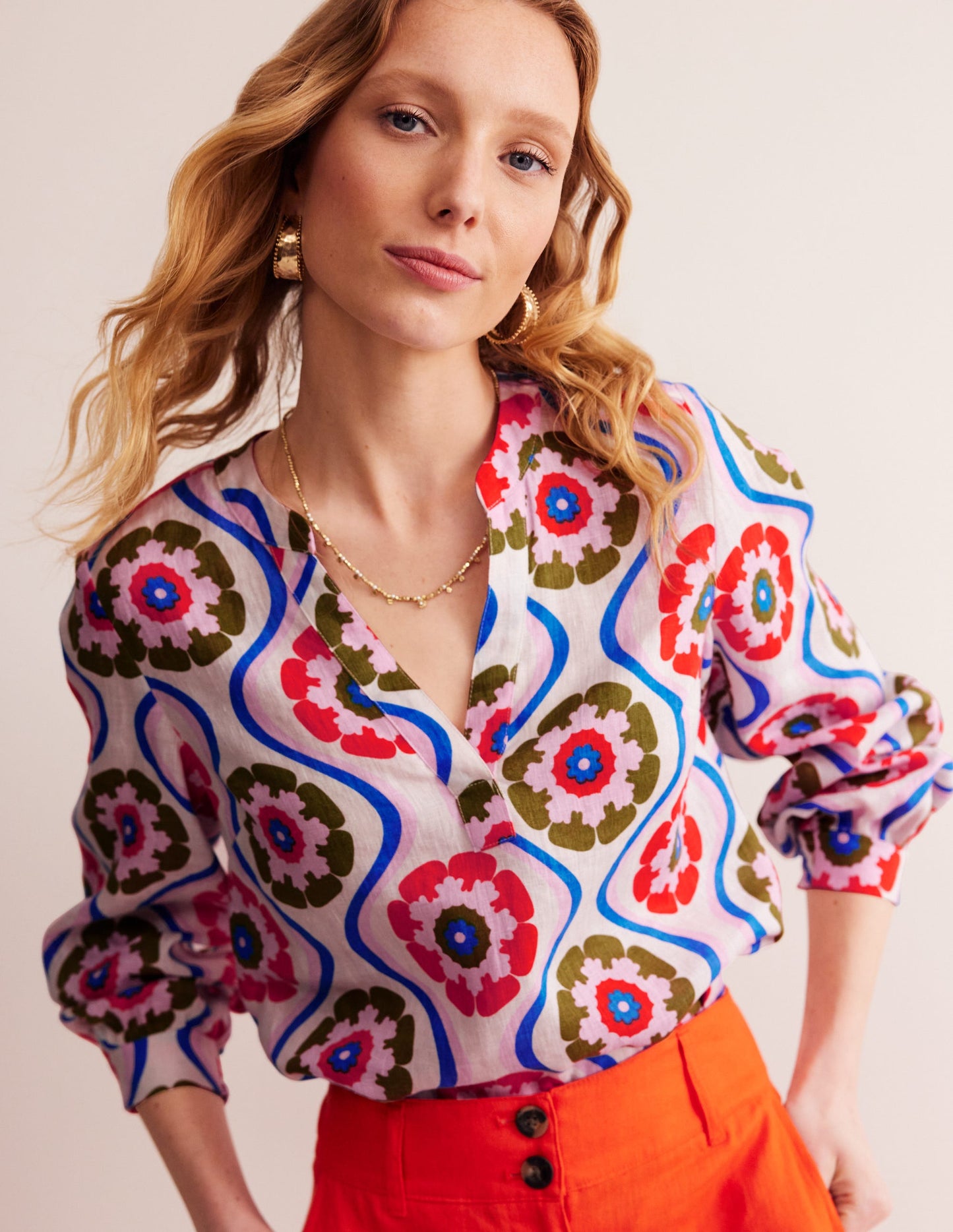 Alice Linen Top-Multi, Geo Floret