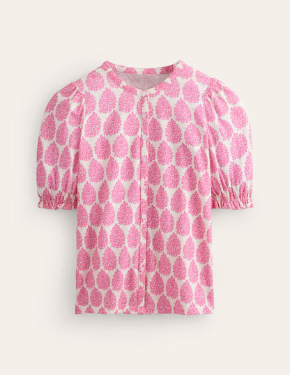 Dolly Puff Sleeve Jersey Shirt-Sangria Sunset, Floret Paisley