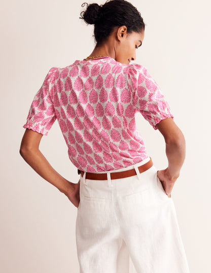 Dolly Puff Sleeve Jersey Shirt-Sangria Sunset, Floret Paisley