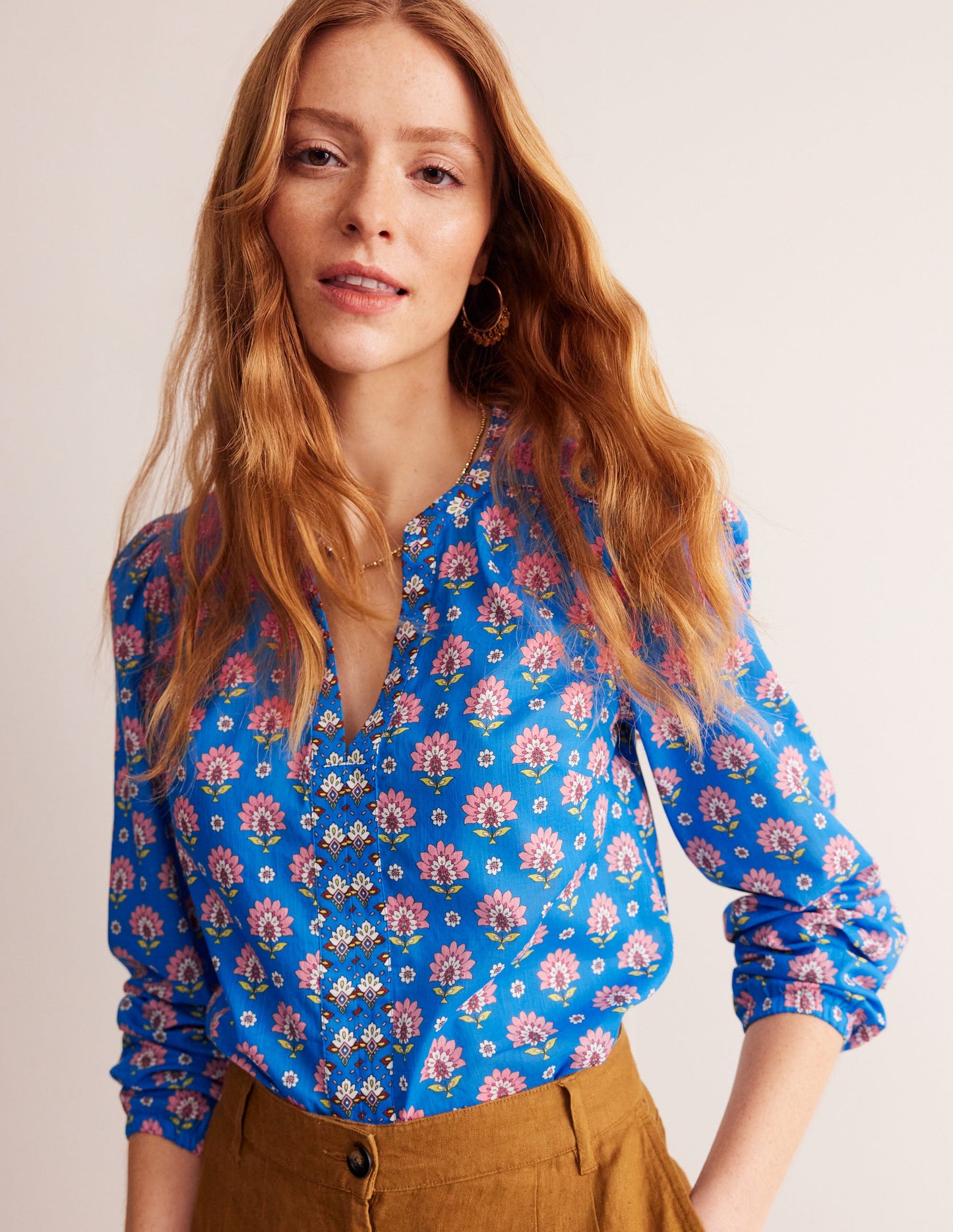 Cotton Printed Top-Cerulean Blue, Passion Geo