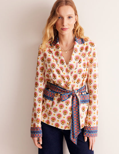 Satin Belted Blazer-Ivory, Passion Geo