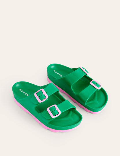 Lyla Double Buckle Slide-Rich Emerald/Soft Pink