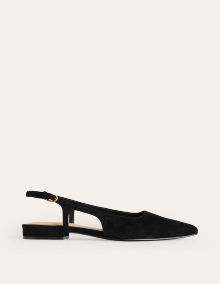 Cut Out Slingback Flat-Black suede