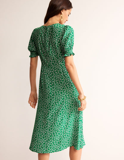 Corinne Midi Tea Dress-Green Tambourine, Ditsy Bud