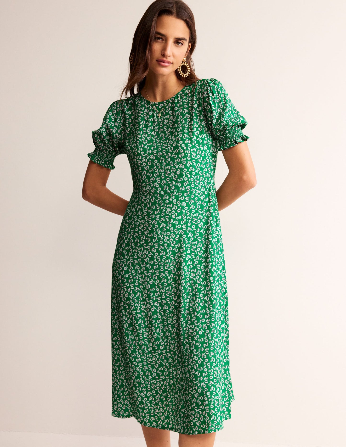 Corinne Midi Tea Dress-Green Tambourine, Ditsy Bud