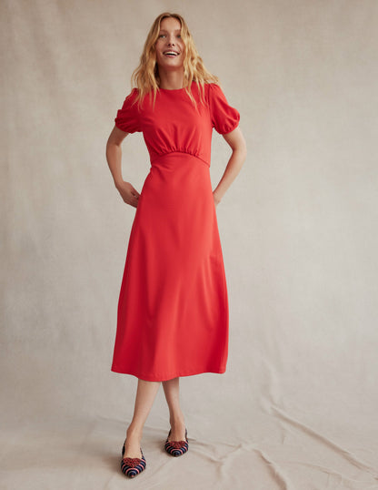 Nancy Ponte Midi Dress-Poppy Red