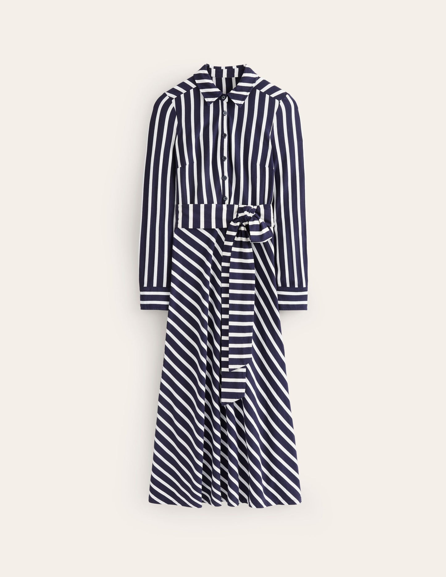 Laura Jersey Midi Shress-French Navy, Ivory Stripe