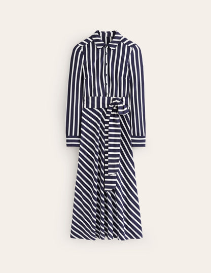 Laura Jersey Midi Shress-French Navy, Ivory Stripe