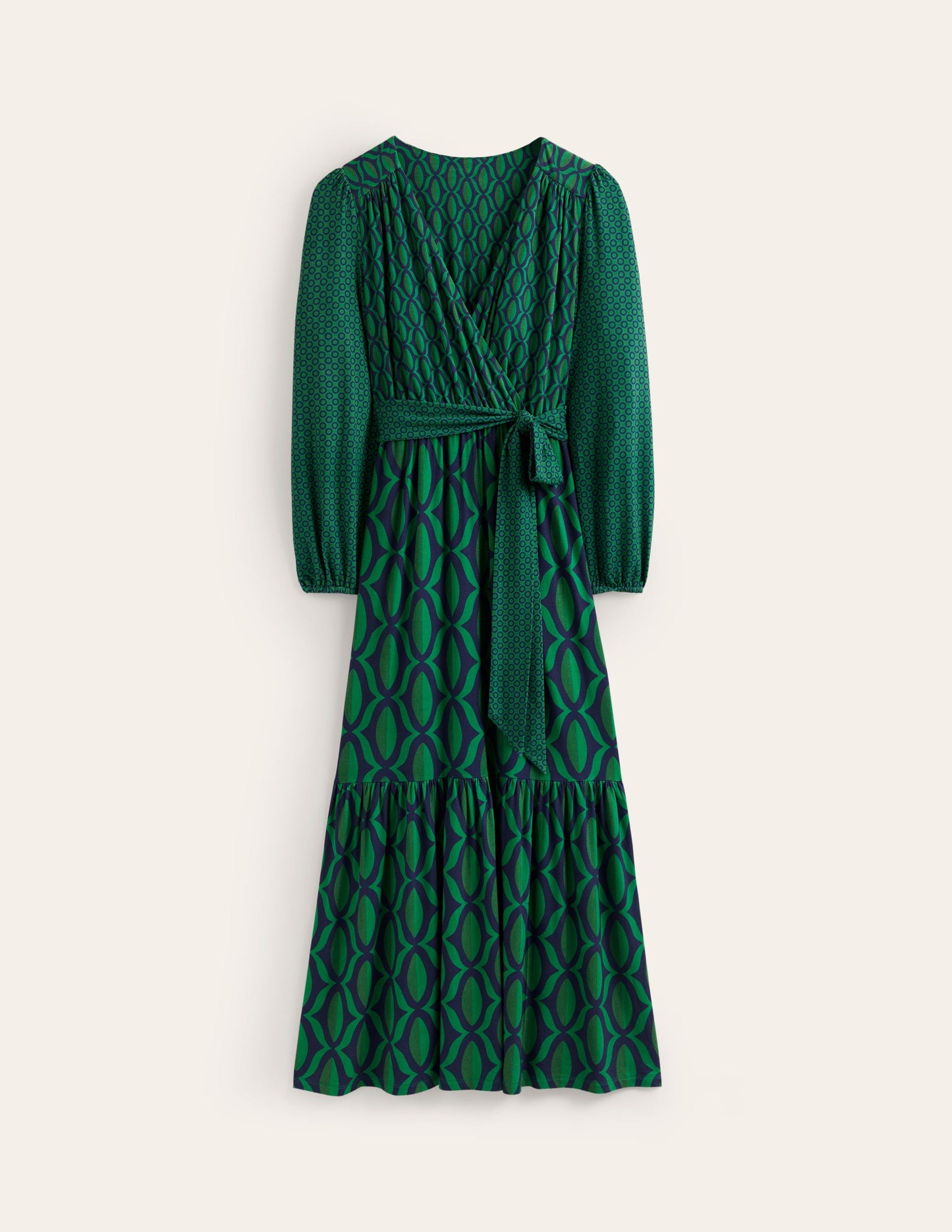 Jersey Maxi Wrap Dress-Veridian Green, Geo Valley