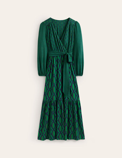 Jersey Maxi Wrap Dress-Veridian Green, Geo Valley