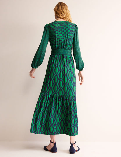 Jersey Maxi Wrap Dress-Veridian Green, Geo Valley