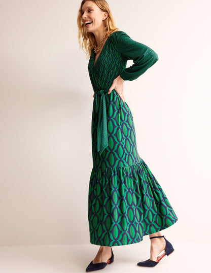 Jersey Maxi Wrap Dress-Veridian Green, Geo Valley