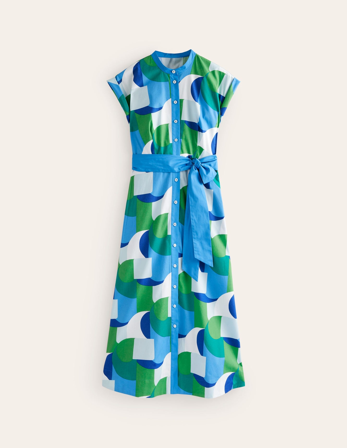 Amanda Cotton Midi Shirt Dress-Blue, Geometric Swirl