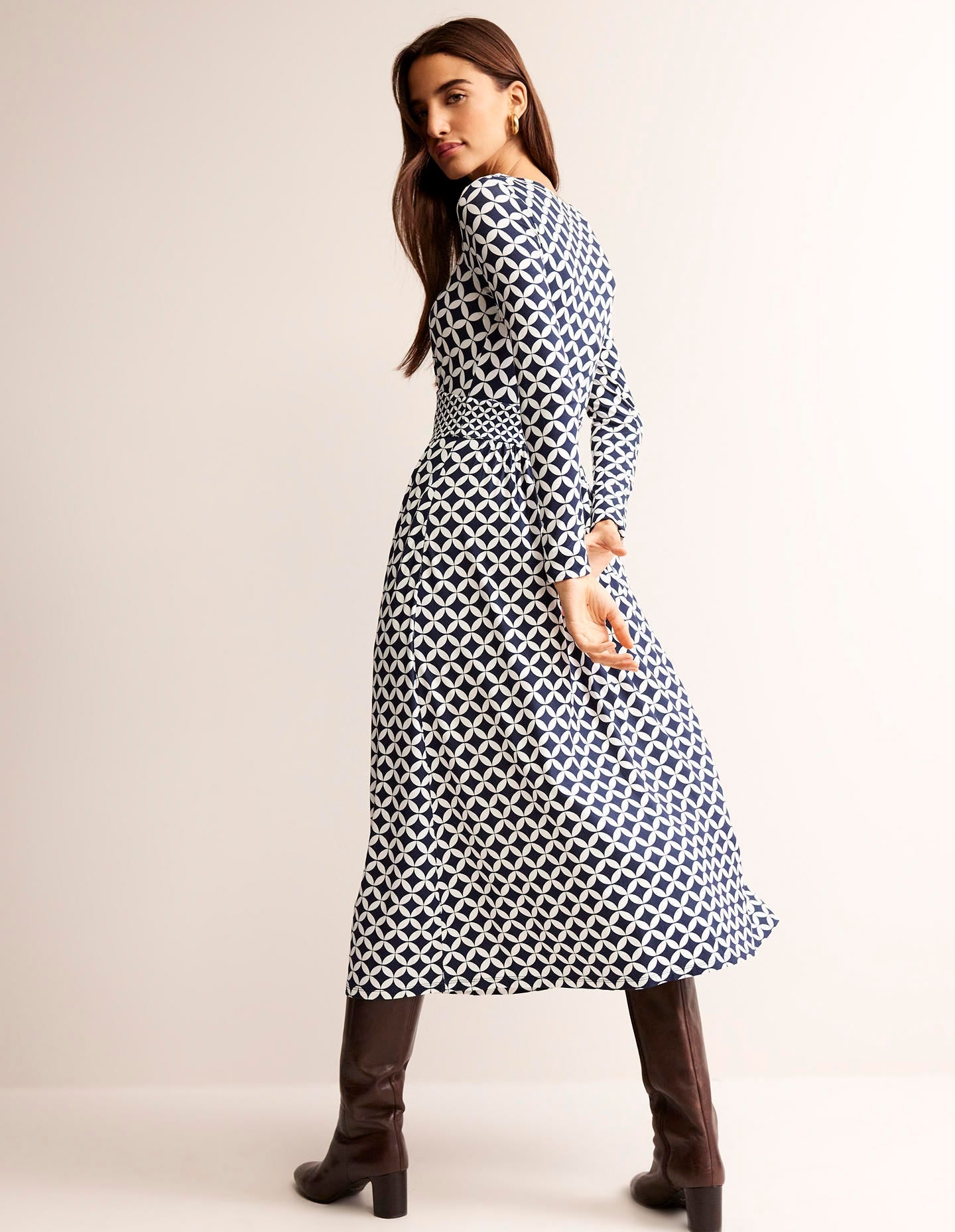 Thea Long Sleeve Midi Dress-French Navy, Diamond Terrace