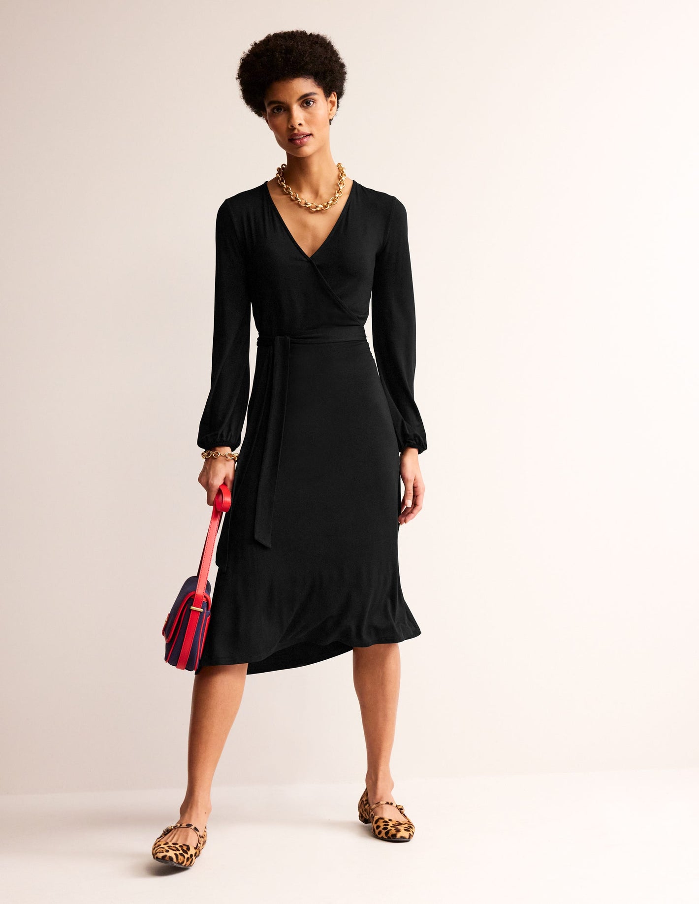 Joanna Jersey Midi Wrap Dress-Black