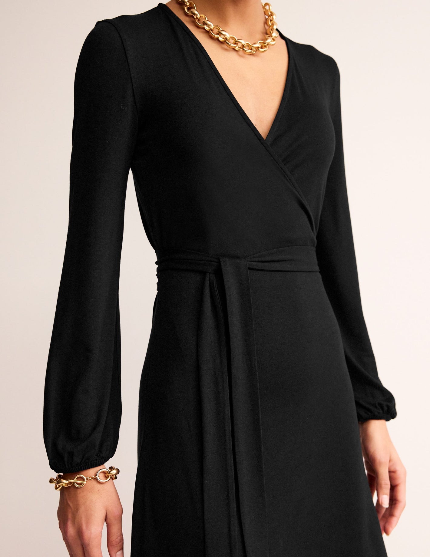 Joanna Jersey Midi Wrap Dress-Black