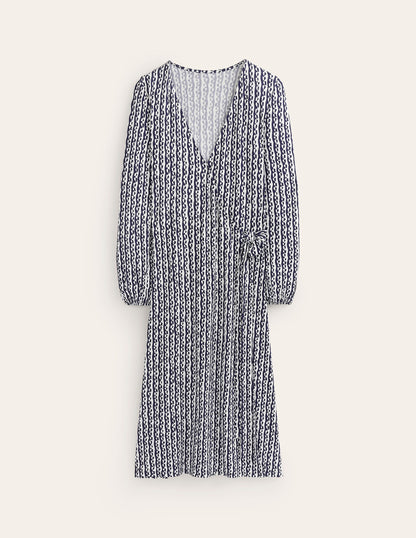 Joanna Jersey Midi Wrap Dress-French Navy, Abstract Heart