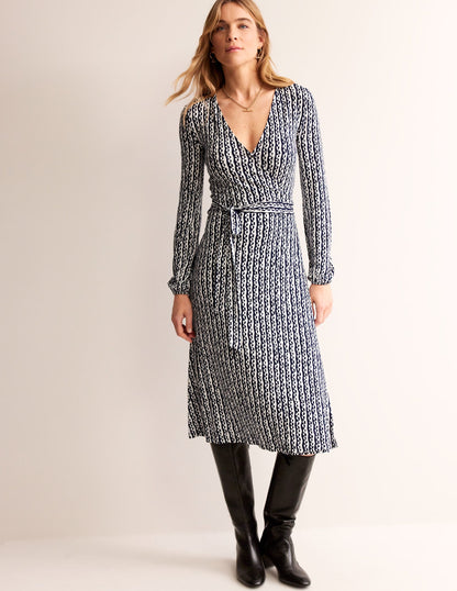 Joanna Jersey Midi Wrap Dress-French Navy, Abstract Heart