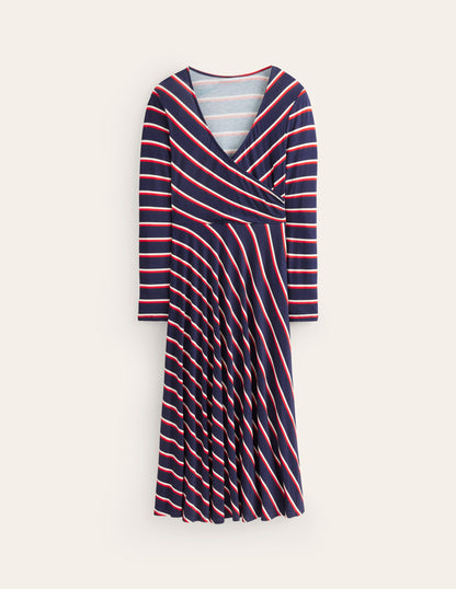 Hotch Stripe Jersey Midi Dress-Navy, Red, White Stripe