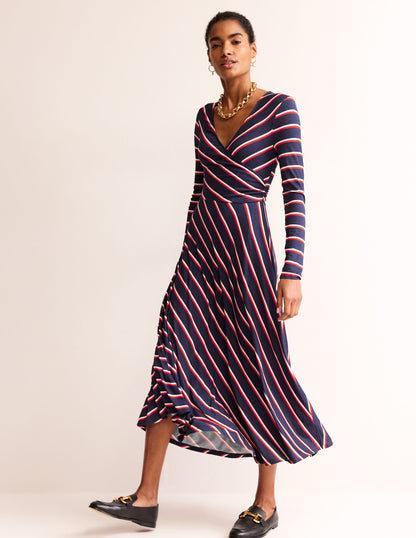 Hotch Stripe Jersey Midi Dress-Navy, Red, White Stripe