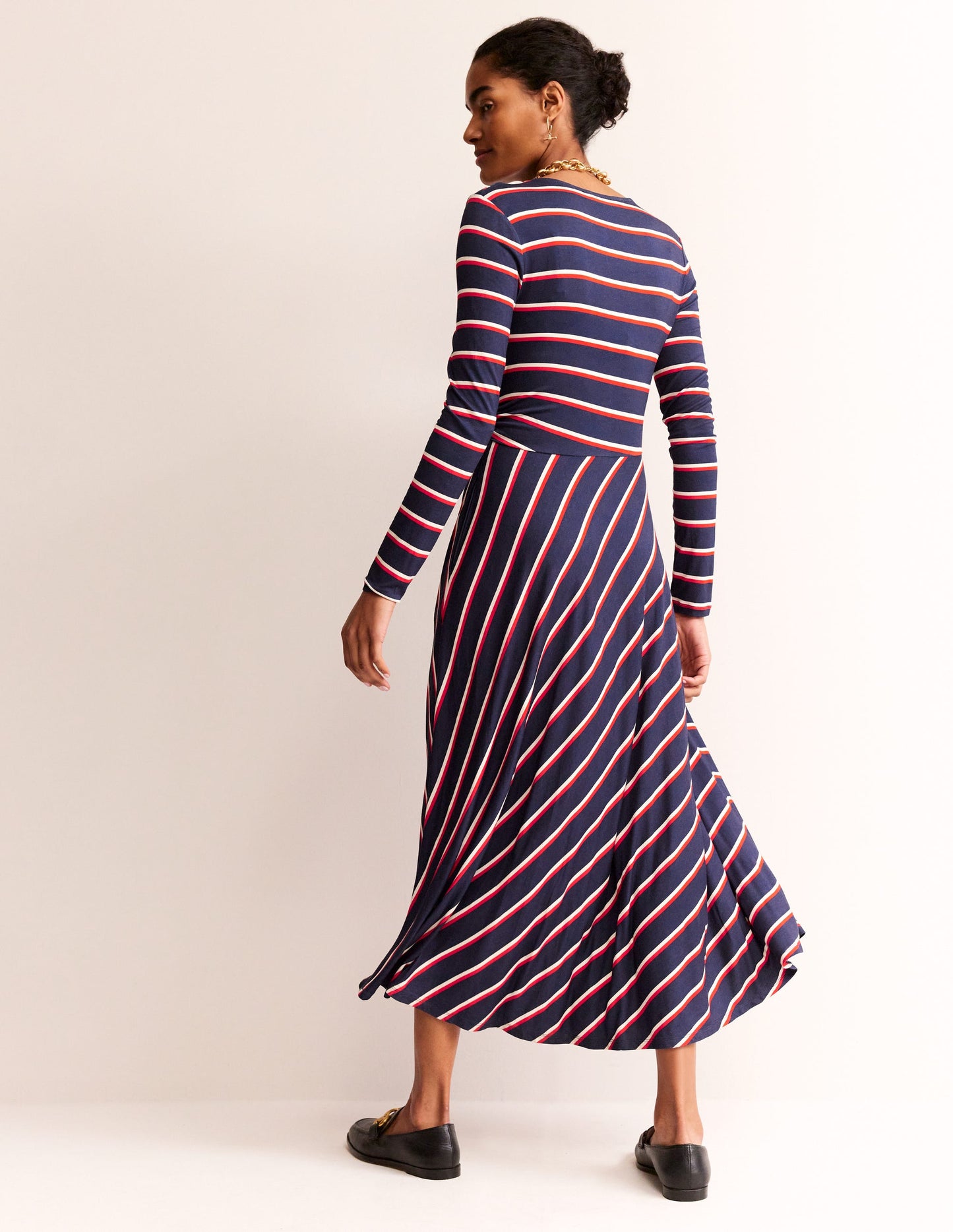 Hotch Stripe Jersey Midi Dress-Navy, Red, White Stripe