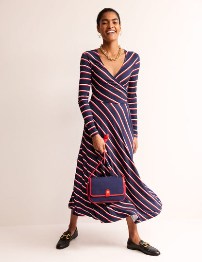 Hotch Stripe Jersey Midi Dress-Navy, Red, White Stripe