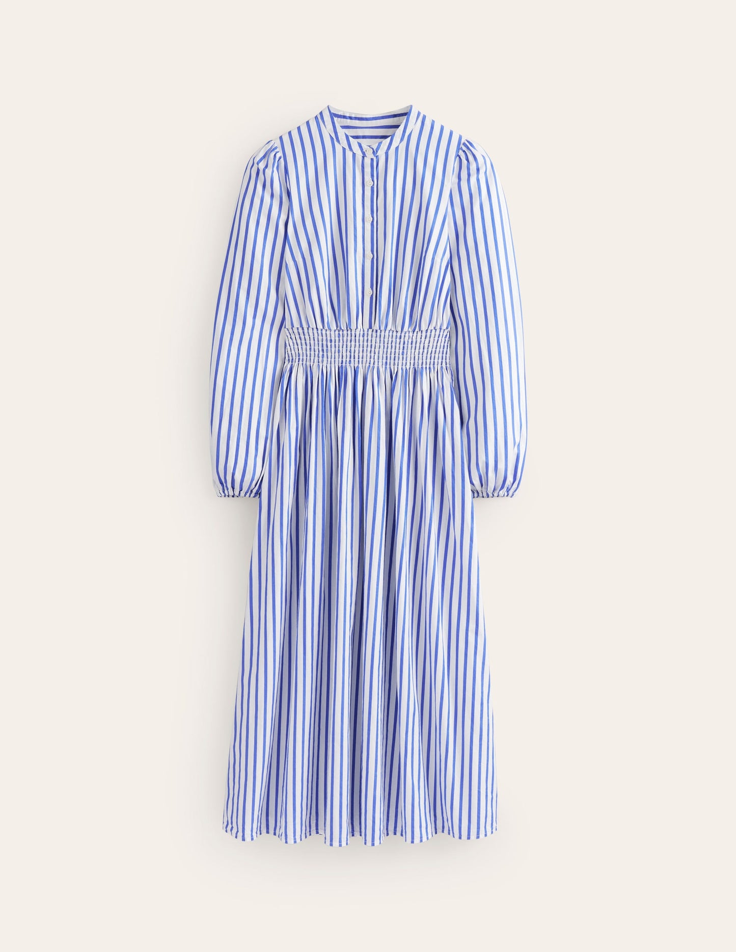 Smocked Waist Shirt Dress-Ivory and Blue Stripe