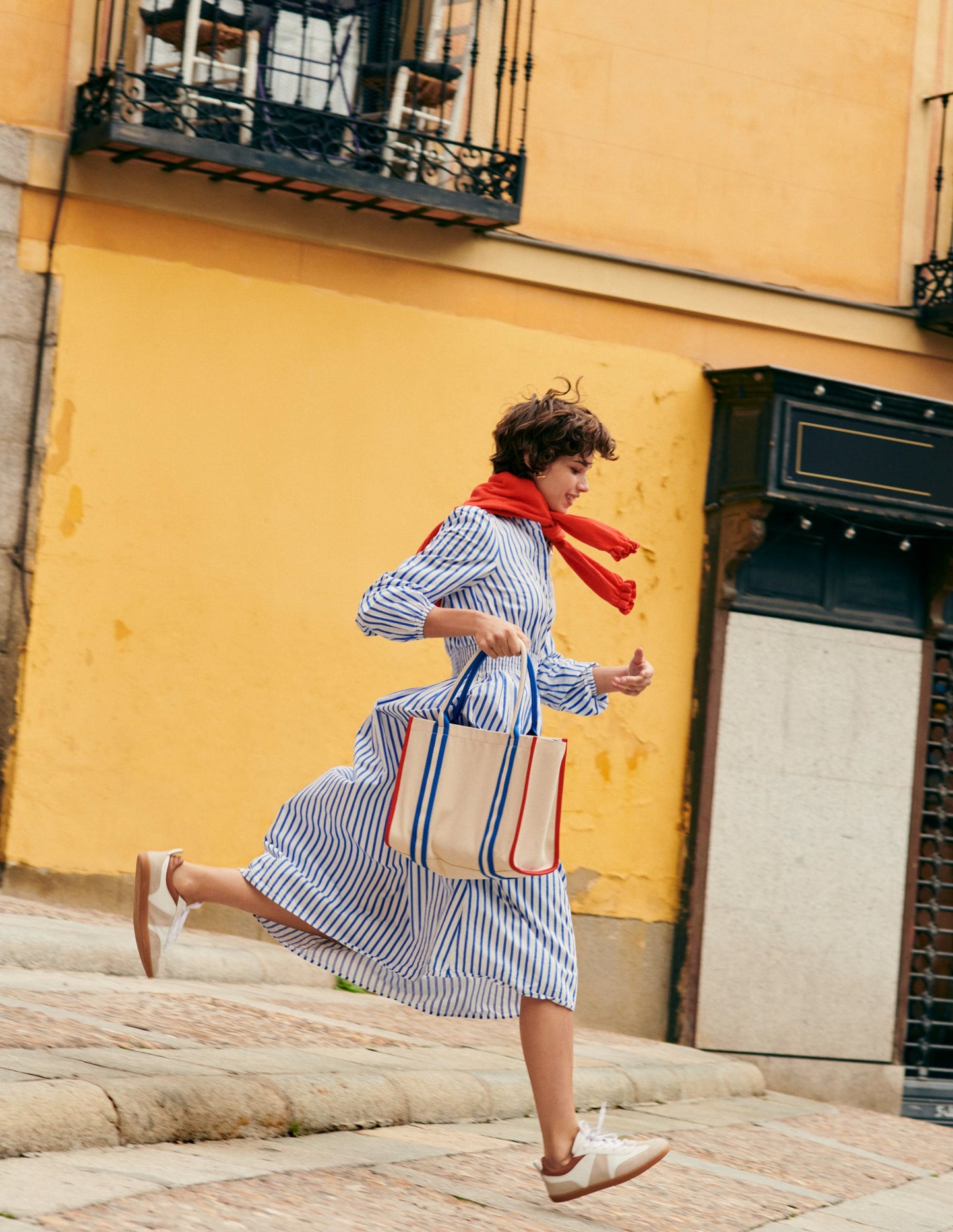 Smocked Waist Shirt Dress-Ivory and Blue Stripe