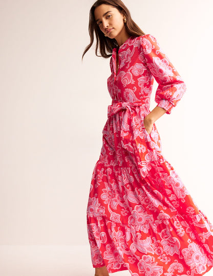 Alba Tiered Cotton Maxi Dress-Flame Scarlet, Cascade Paisley