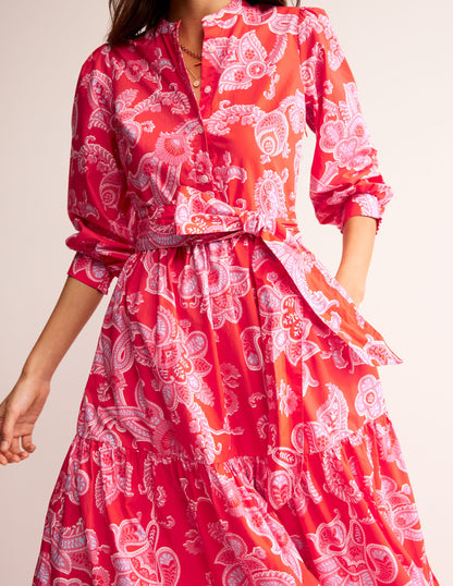 Alba Tiered Cotton Maxi Dress-Flame Scarlet, Cascade Paisley