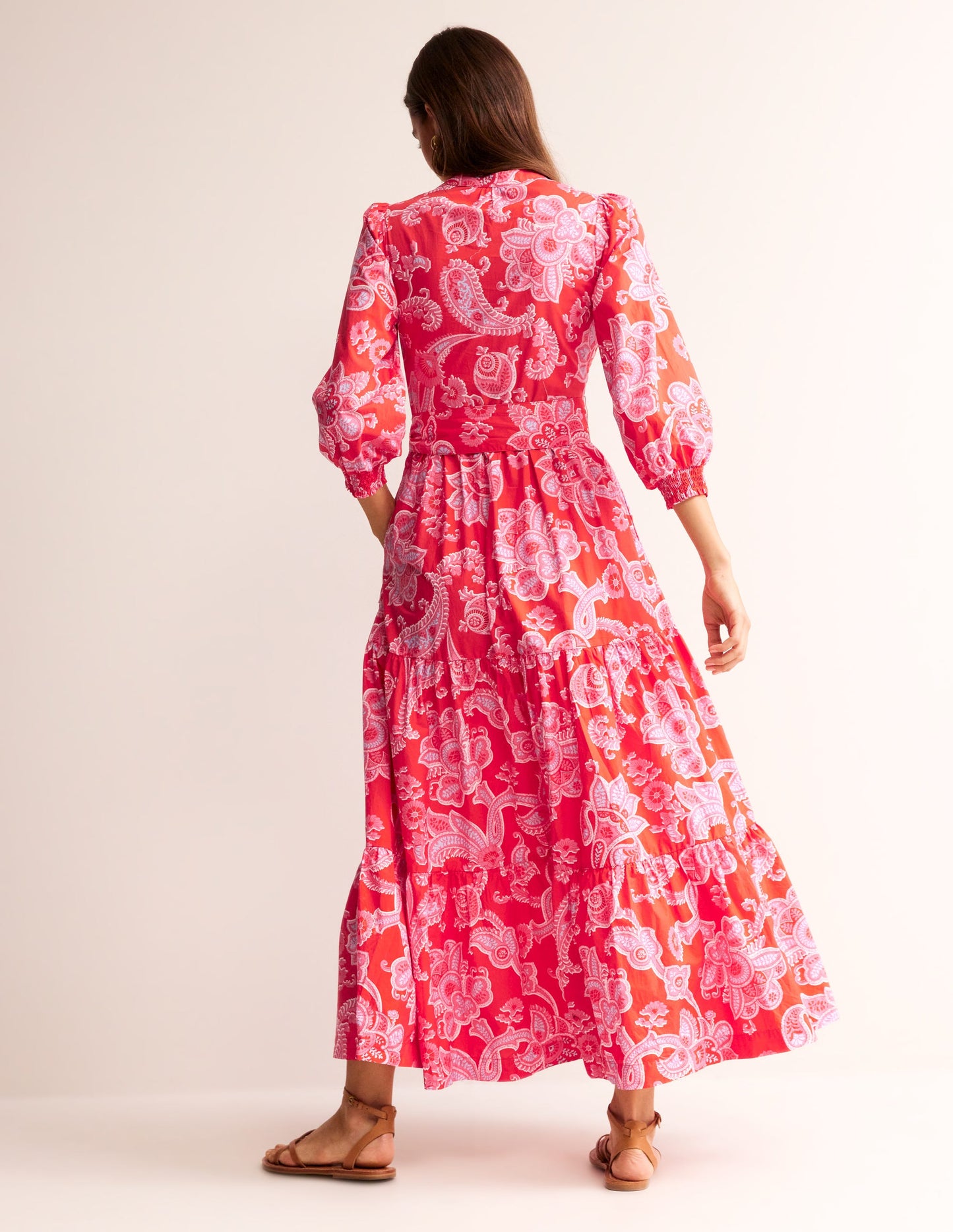 Alba Tiered Cotton Maxi Dress-Flame Scarlet, Cascade Paisley