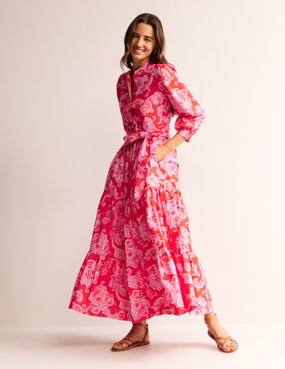 Alba Tiered Cotton Maxi Dress-Flame Scarlet, Cascade Paisley