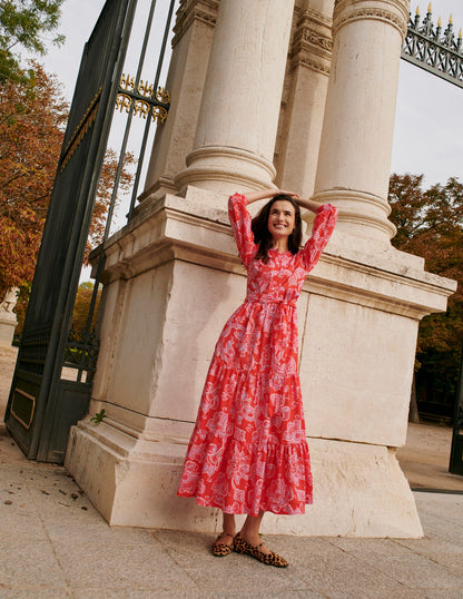 Alba Tiered Cotton Maxi Dress-Flame Scarlet, Cascade Paisley