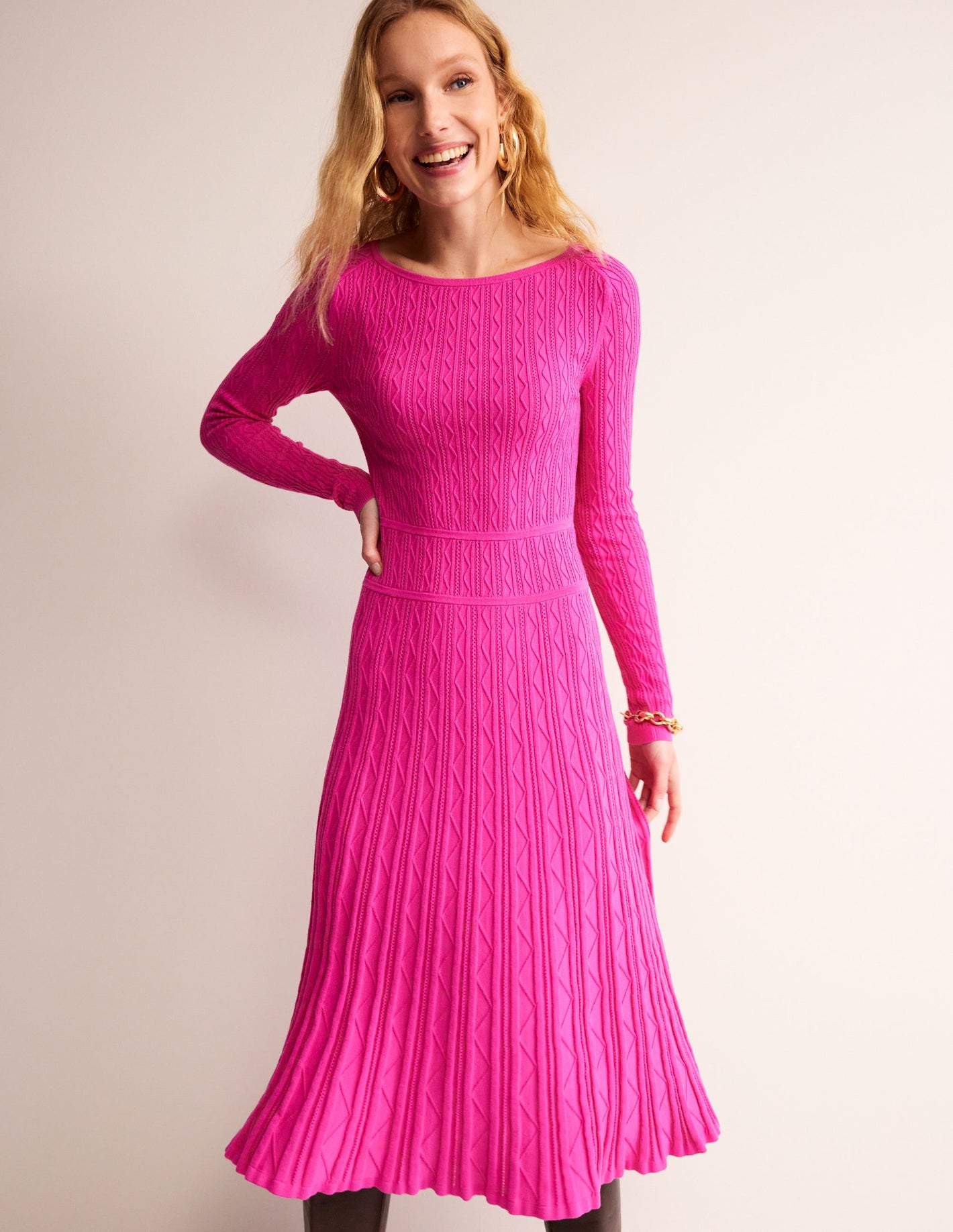 Imogen Empire Knitted Dress-Rose Violet