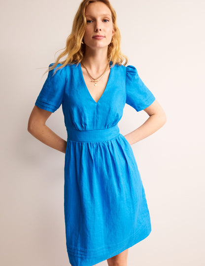 Eve Linen Short Dress-Brilliant Blue