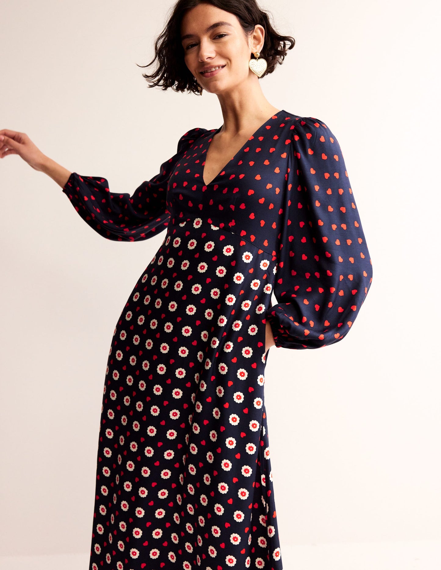 Empire Waist Maxi Tea Dress-Navy, Daisy Heart