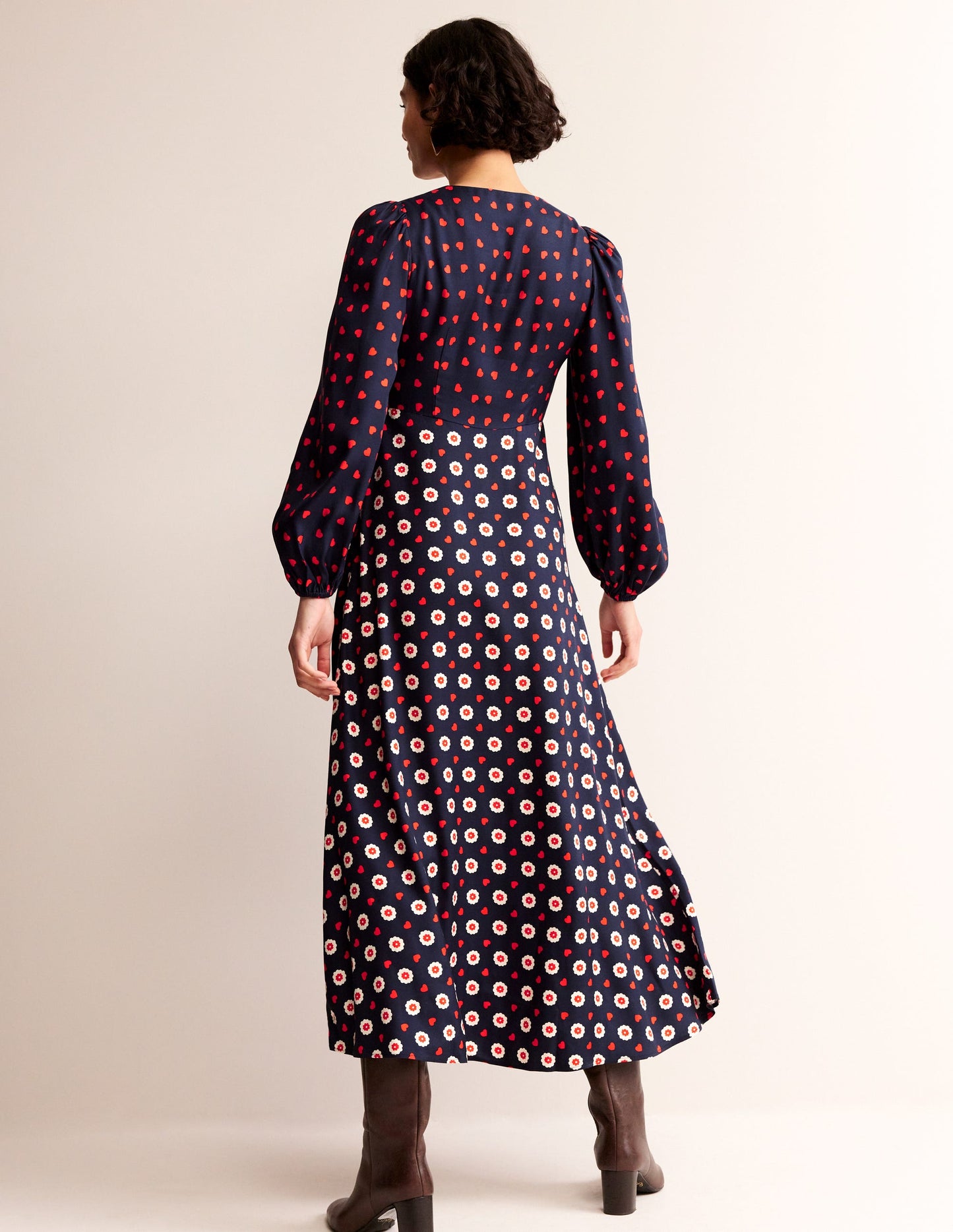 Empire Waist Maxi Tea Dress-Navy, Daisy Heart