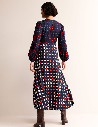 Empire Waist Maxi Tea Dress-Navy, Daisy Heart