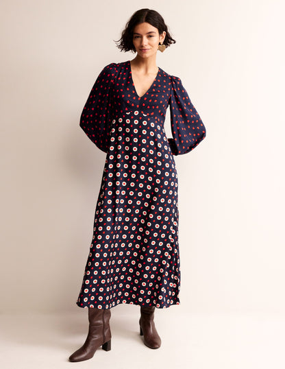 Empire Waist Maxi Tea Dress-Navy, Daisy Heart